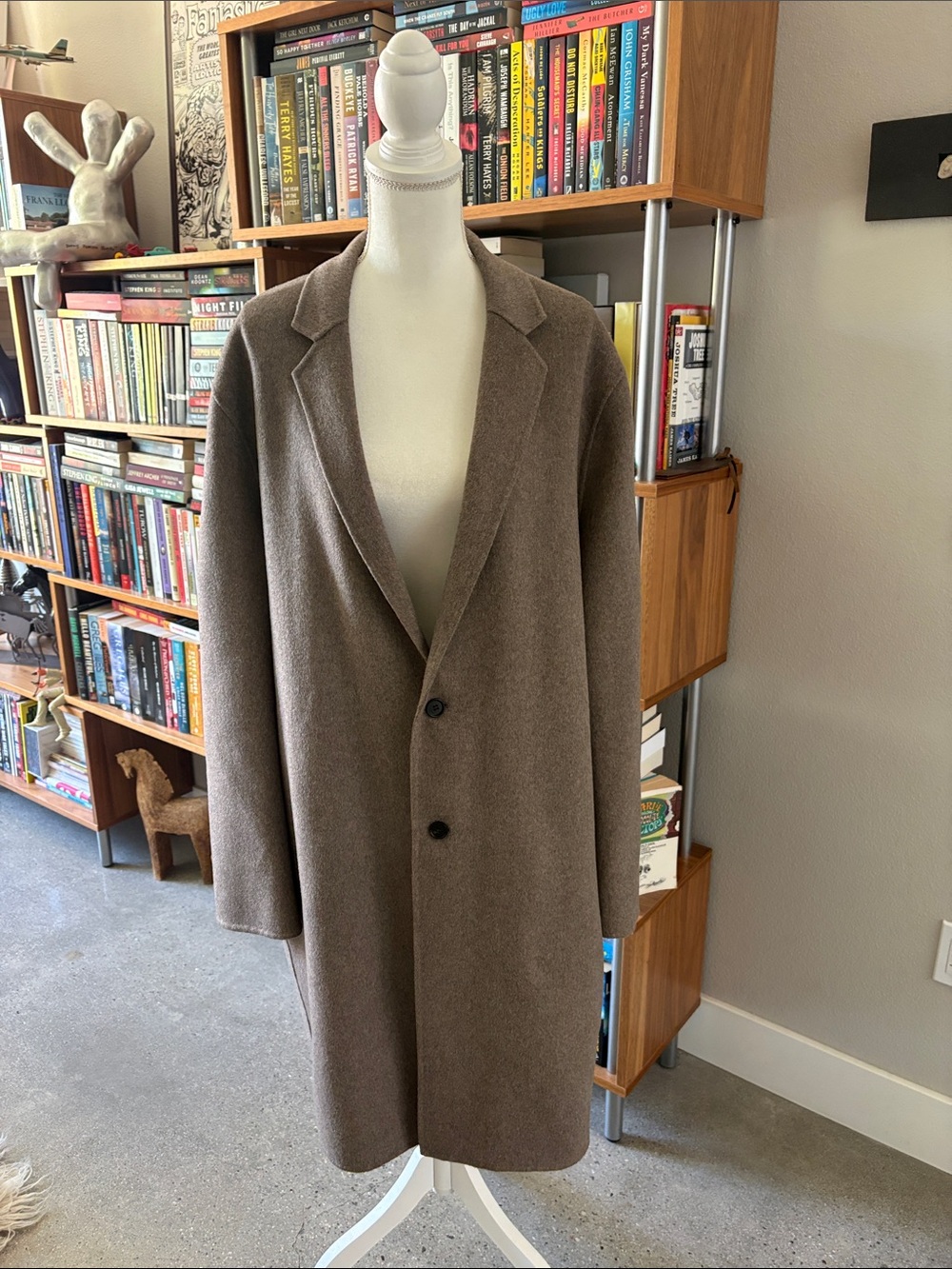 All Saints Men's Brown Wool-Blend Single-Breasted Pea Coat